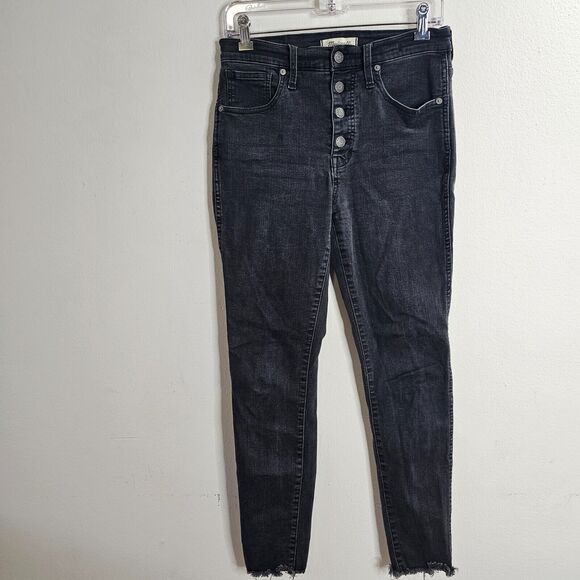 Madewell Dark Gray Raw Hem 10" High Rise Skinny Jeans Button Through Edition 28 - Picture 2 of 11